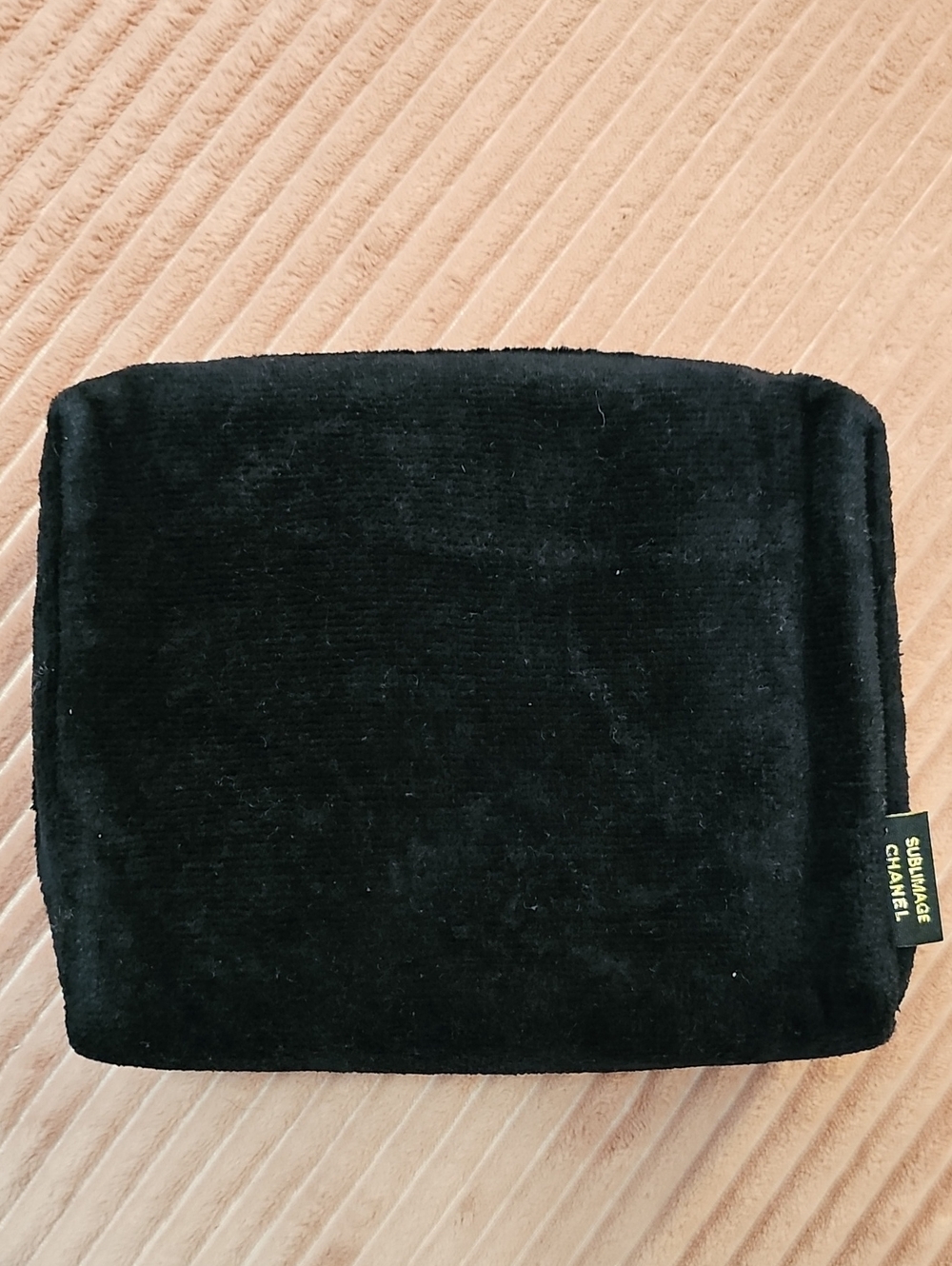 CHANEL Black Velvet Pouch with Gold Zipper Tag